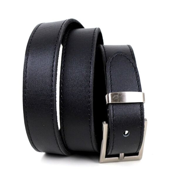 BLACK GENUINE LEATHER 1 1/8"Wd STITCHED CASUAL DRESS MEN'S BELT Sz 36-38 (*31 - Picture 1 of 11